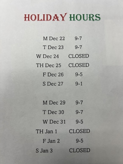 Holiday Hours